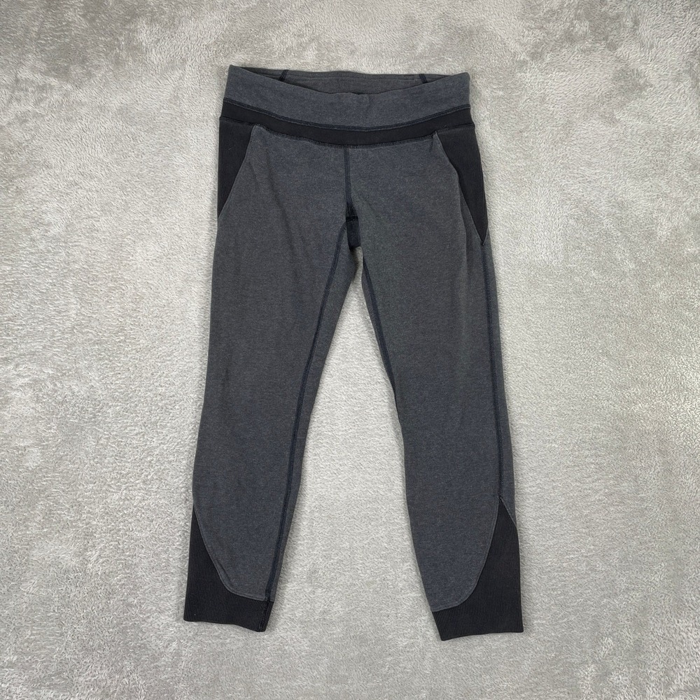 Lululemon Wunder Under Crop Leggings Womens Small Grey Ribbed Panel Yoga Pants